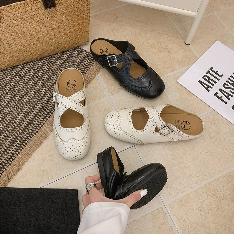 2026 New Korean Style Cross Strap Closed Toe Slippers Slip On Mary Jane Mule Slides