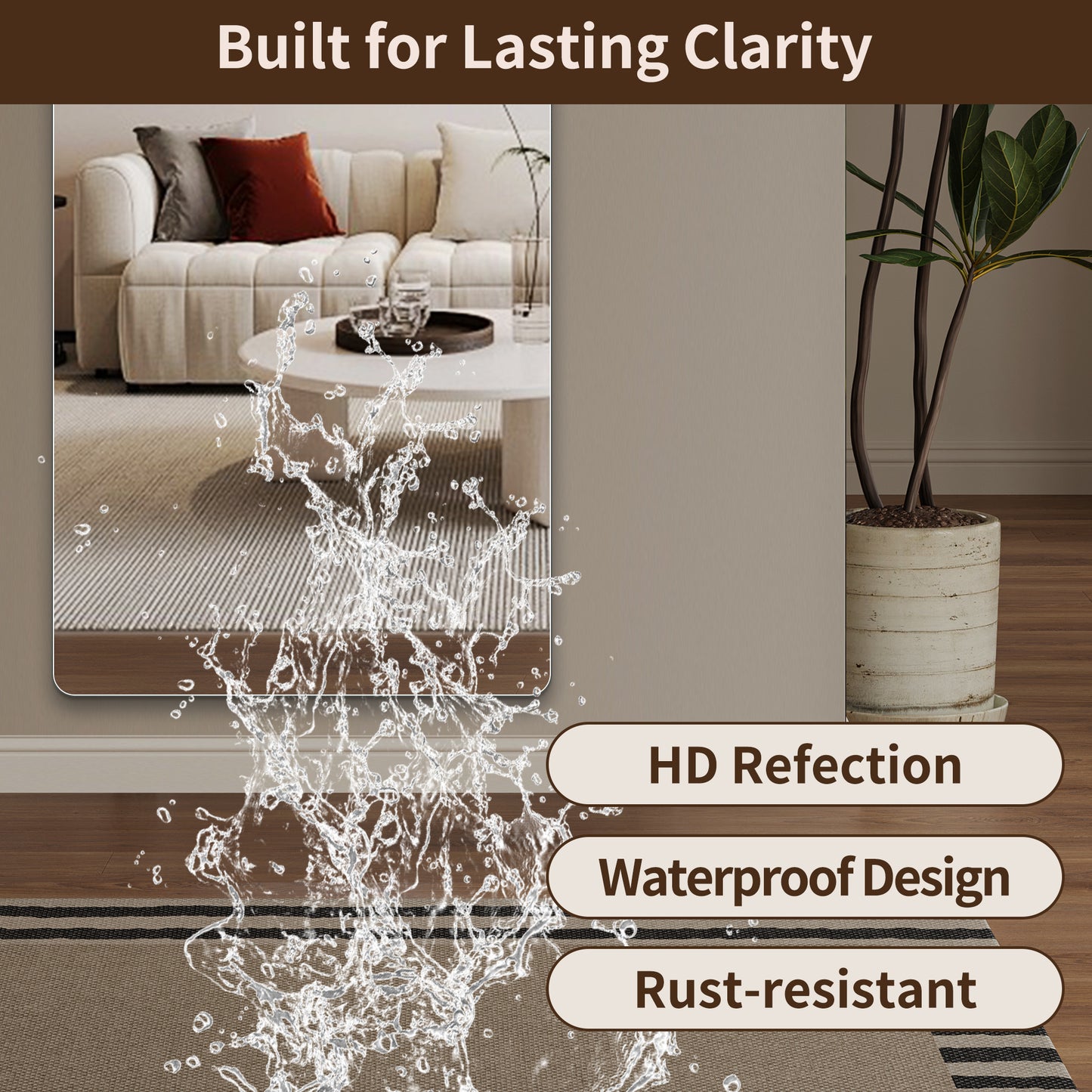 60 X 15 Inch Full Body Round Corner Mirror For Living Room Bedroom Cloakroom Wall Hanging With Hanging Hole High Quality 5mm Silver Mirror Explosion-proof Glass