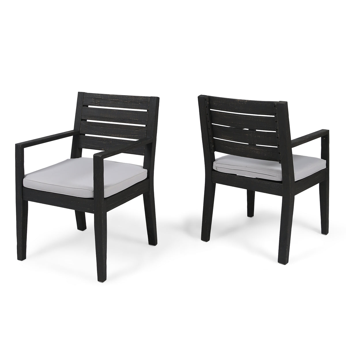 Outdoor Dining Chair Set Of 2, Dark Grey With Light Grey Cushion