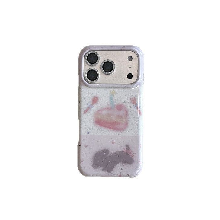 Korean-style Glittery Knife Fork And Cake Pattern Dog Phone Case