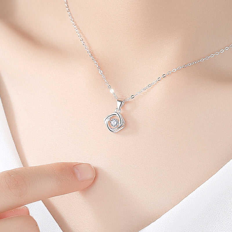 Womens Korean-style Minimalist S925 Sterling Silver Dainty Four-Leaf Clover Necklace