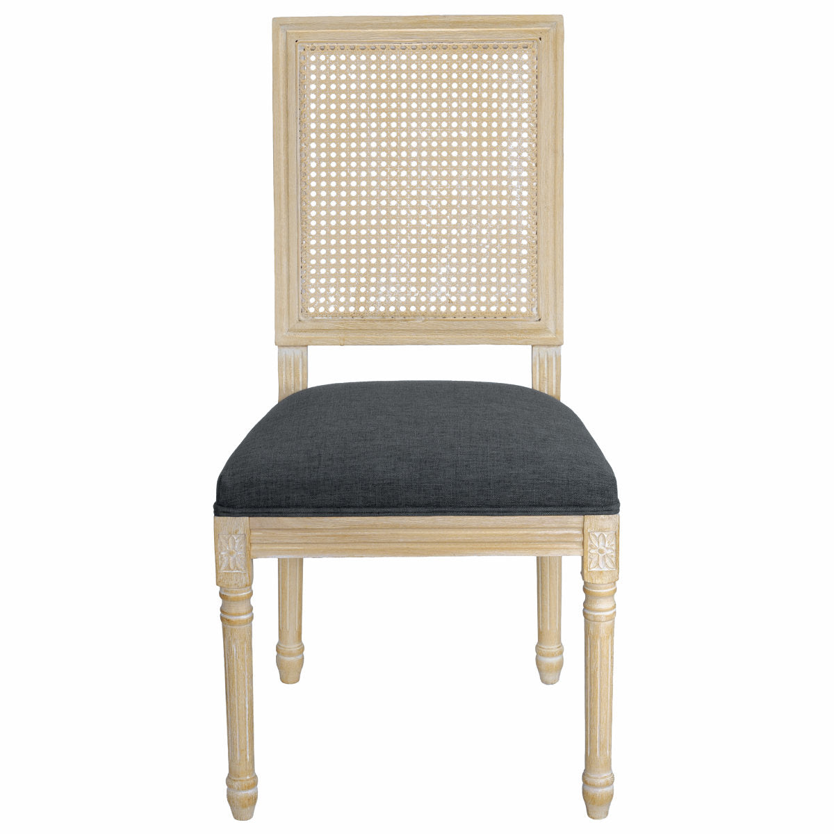 French Country Dining Chairs Set of 2, Upholstered Chairs with Rattan Square Back, Wire drawing and carving techniques ,Disassemblable , for Living Room, Kitchen , Restaurant Use, Grey