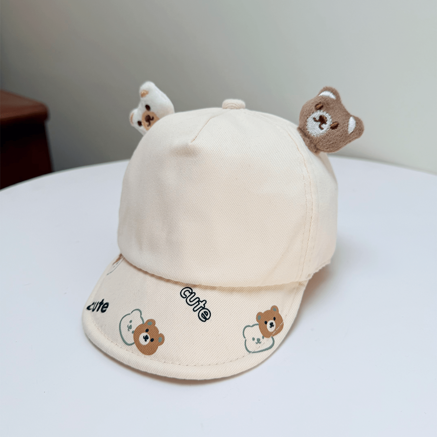 Korean-style Patchwork Printed Lettering Soft Brimmed Baseball Cap With Three-dimensional Plush Bear Ears And Baby Style Cap
