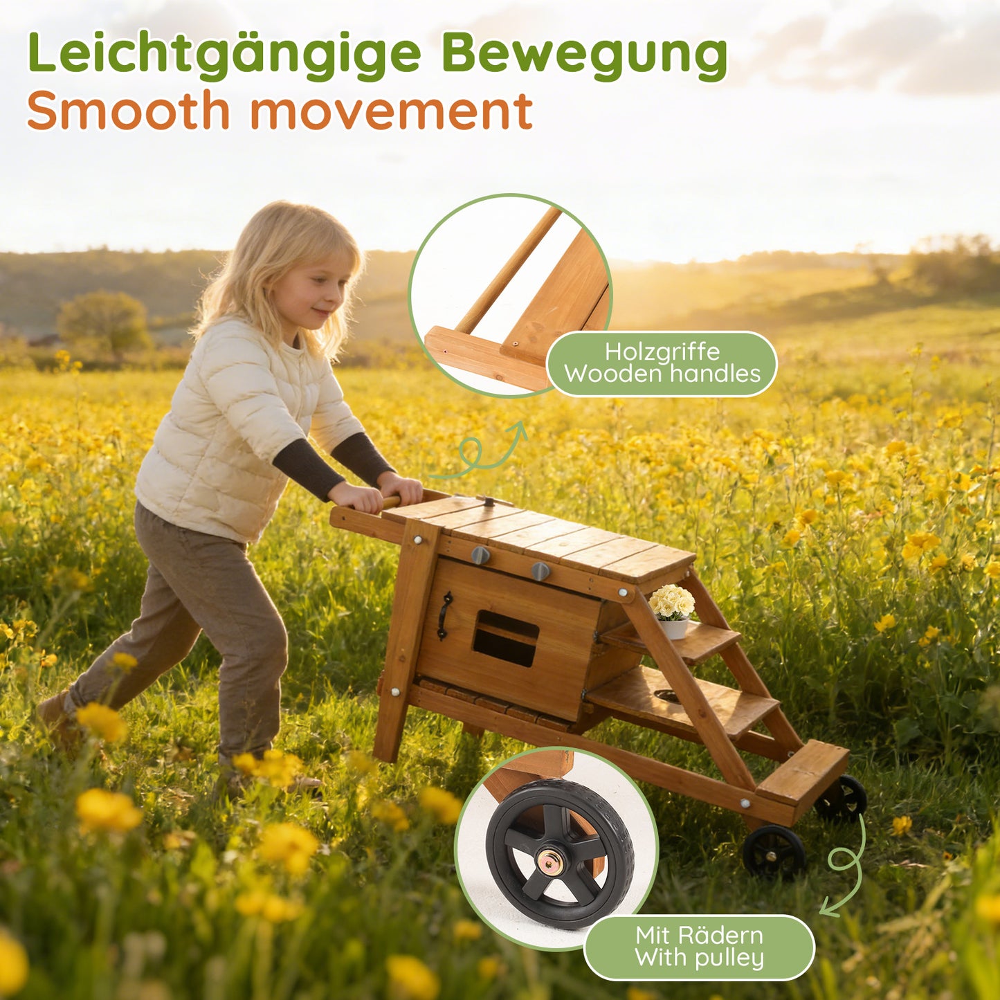 Outdoor Children's Kitchen With Wheels, Mud Kitchen For Children, Play Kitchen Incl, Kitchen Accessories, Wooden Food Trolley, Mud Kitchen Kitchen Set Garden Kitchen For Children From 3 Years Natural
