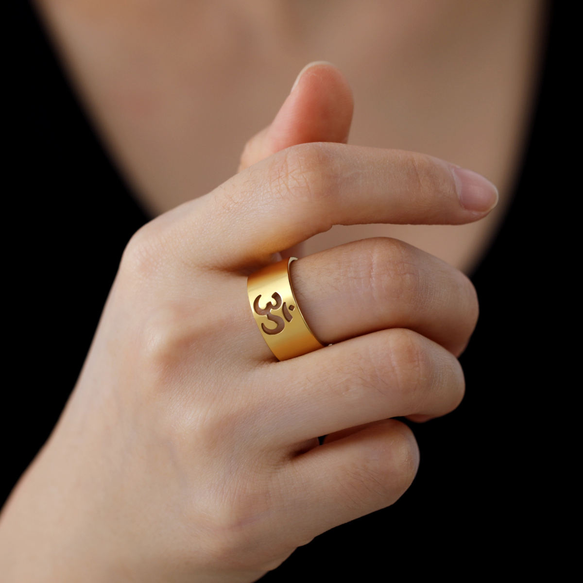 Titanium Steel Hollow Yoga Symbol Stainless Steel Ring