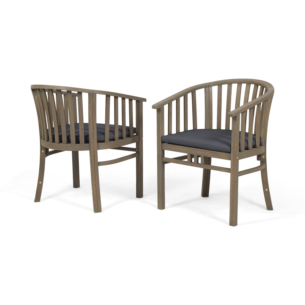 Outdoor Wooden Dining Chairs With Cushions, Set Of 2, Dark Grey,Grey Finish