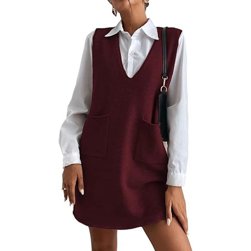 Spring And Autumn Sweater Dress Medium-Length Double-Faced Vest Dress Korean Style Solid Color Sleeveless Versatile Skirt Dress