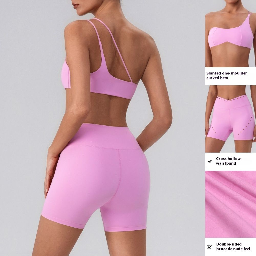 Herringbone Shoulder Top Quick-drying With Chest Pad Sports Bra Seamless Yoga Clothes Shorts Cropped Pants V Waist Two-piece Suit