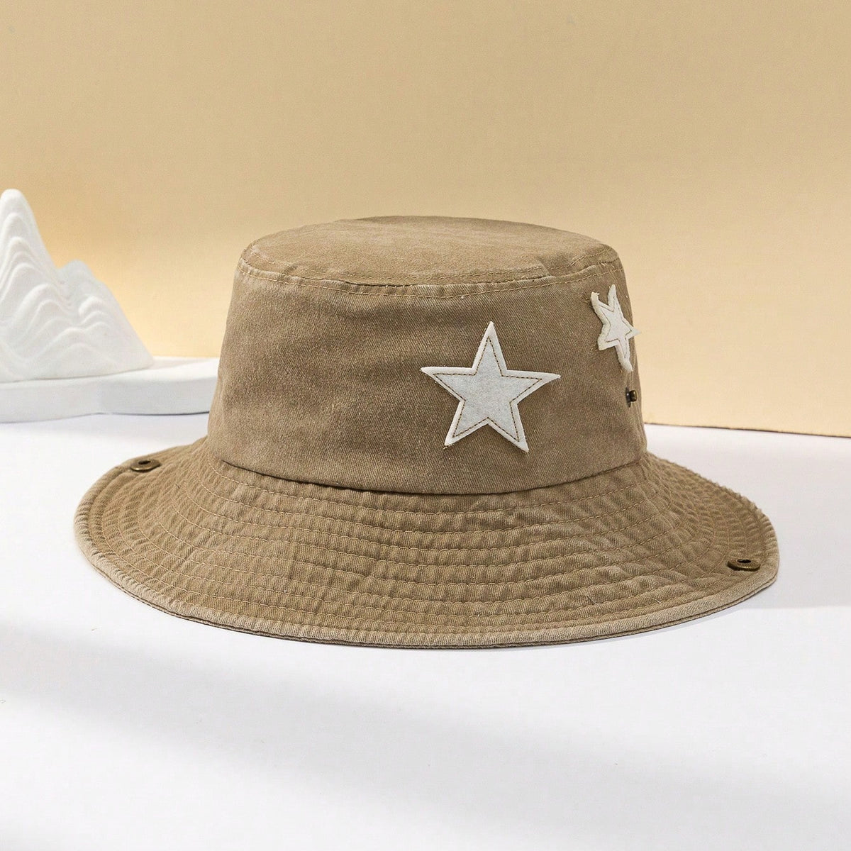 Retro Washed And Distressed Five-point Star Patchwork Beanie For Fishermen With Large Brim For Outdoor Activities Windproof Rope Hat For Camping And Traveling