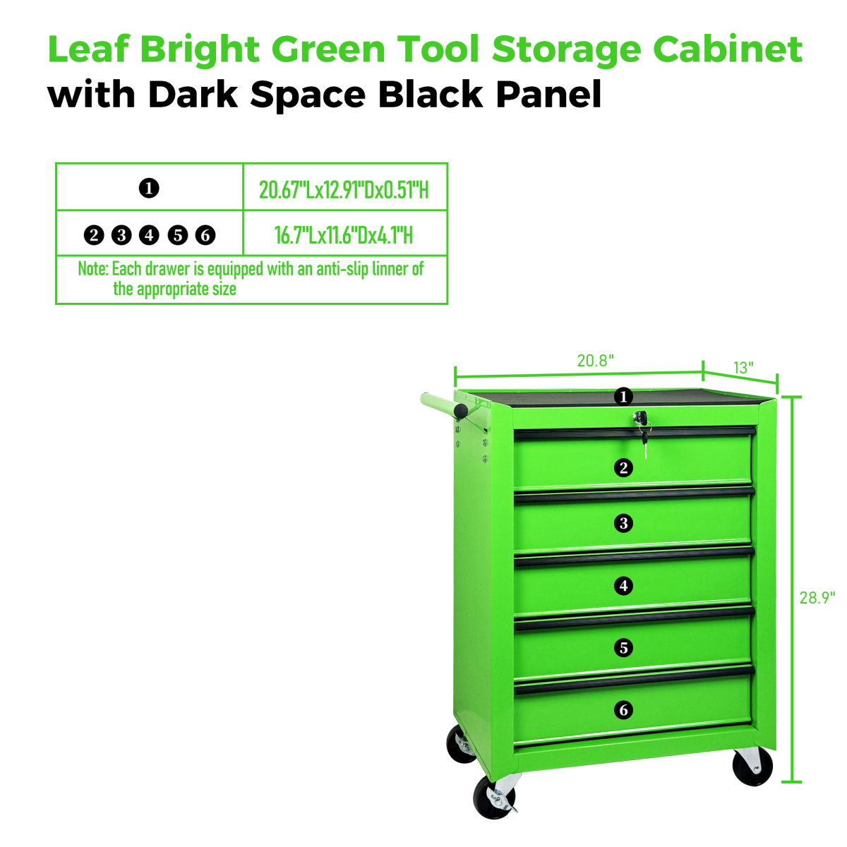 Rolling Metal Tool Chest with 5 Drawers, 20" 5-Drawer Tool Chest Cabinet with Ball Bearing Drawer Slides, Steel Tool Storage Box Organizer -GREEN
