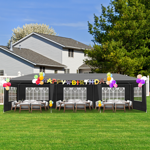 10'x30' Outdoor Party Tent With 8 Removable Sidewalls, Waterproof Canopy Patio Wedding Gazebo Black