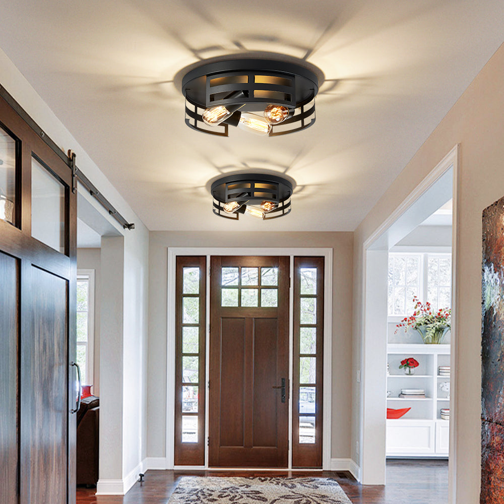 2-Light Black Flush Mount Ceiling Light Fixture,13 In Light Fixtures Ceiling Mount For Hallway,Hall,Kitchen,Farmhouse 2 Pack No Bulbs