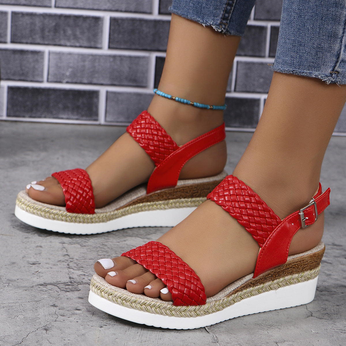 Fashionable Open-toe Round-toe Thick-soled High-heeled Slides For Outdoor Wear