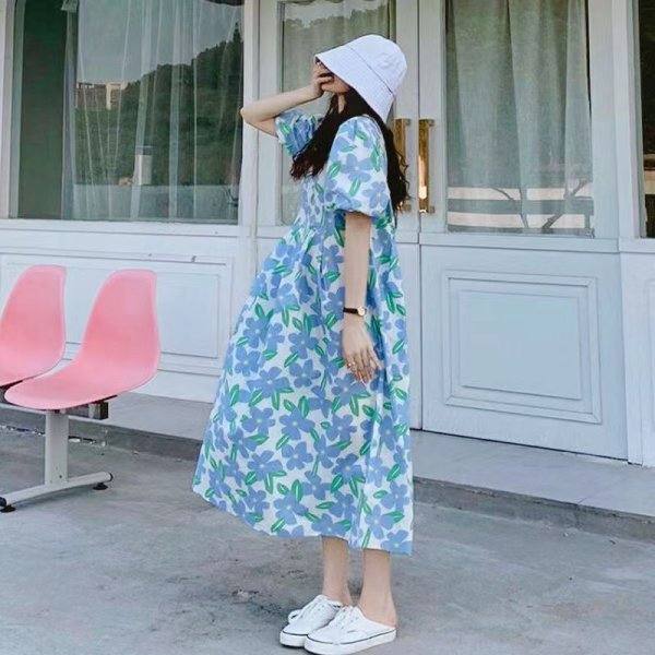 Korean-style Loose Fashionable Moms French Maternity Printed Doll Dress