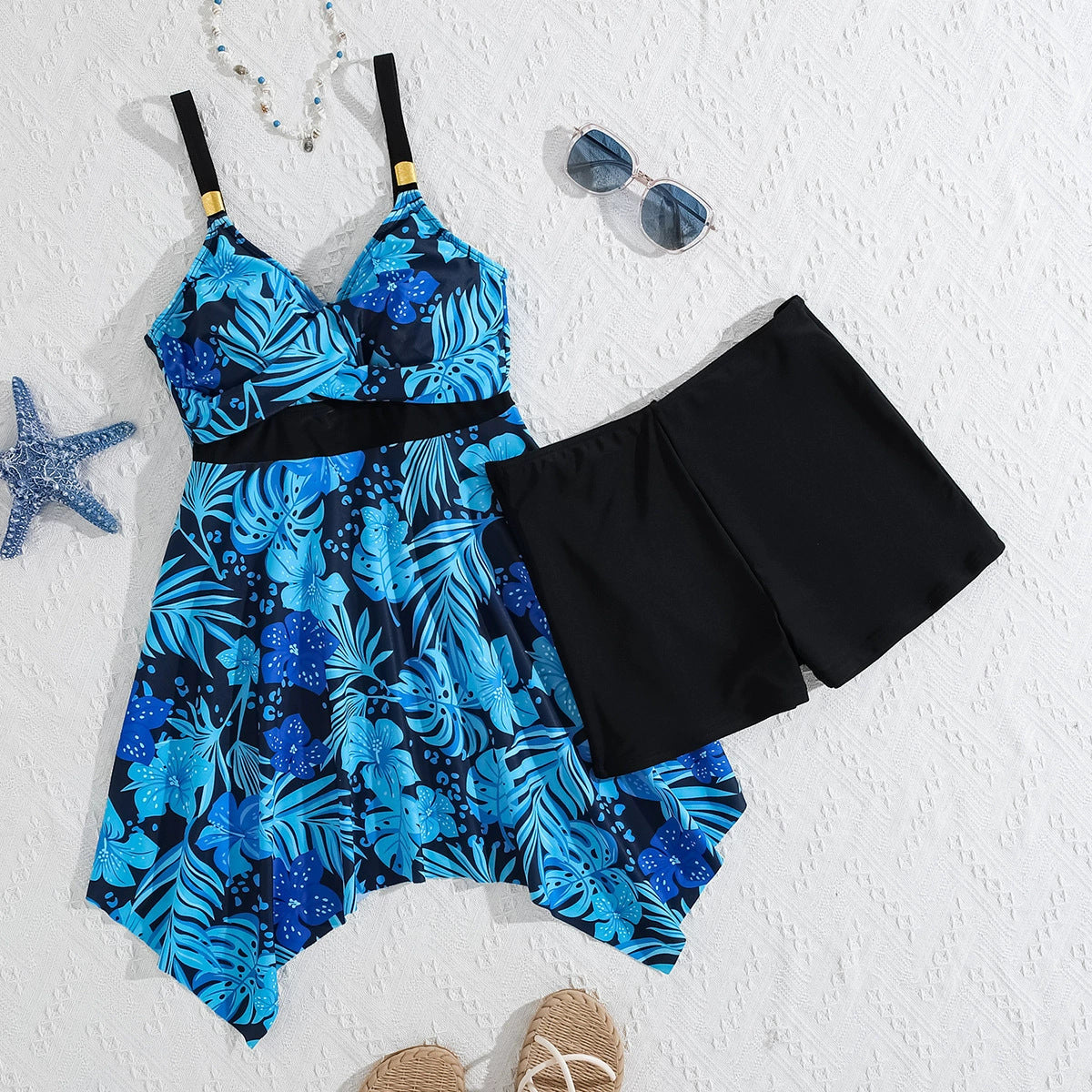 New Printed Dress-style Tummy-control Two-piece Swimsuit For Women