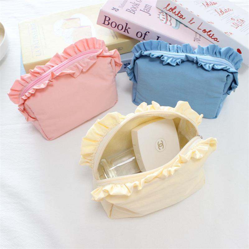 Korean-style Ruffled Makeup Bag Simple Nylon Waterproof Storage Pouch