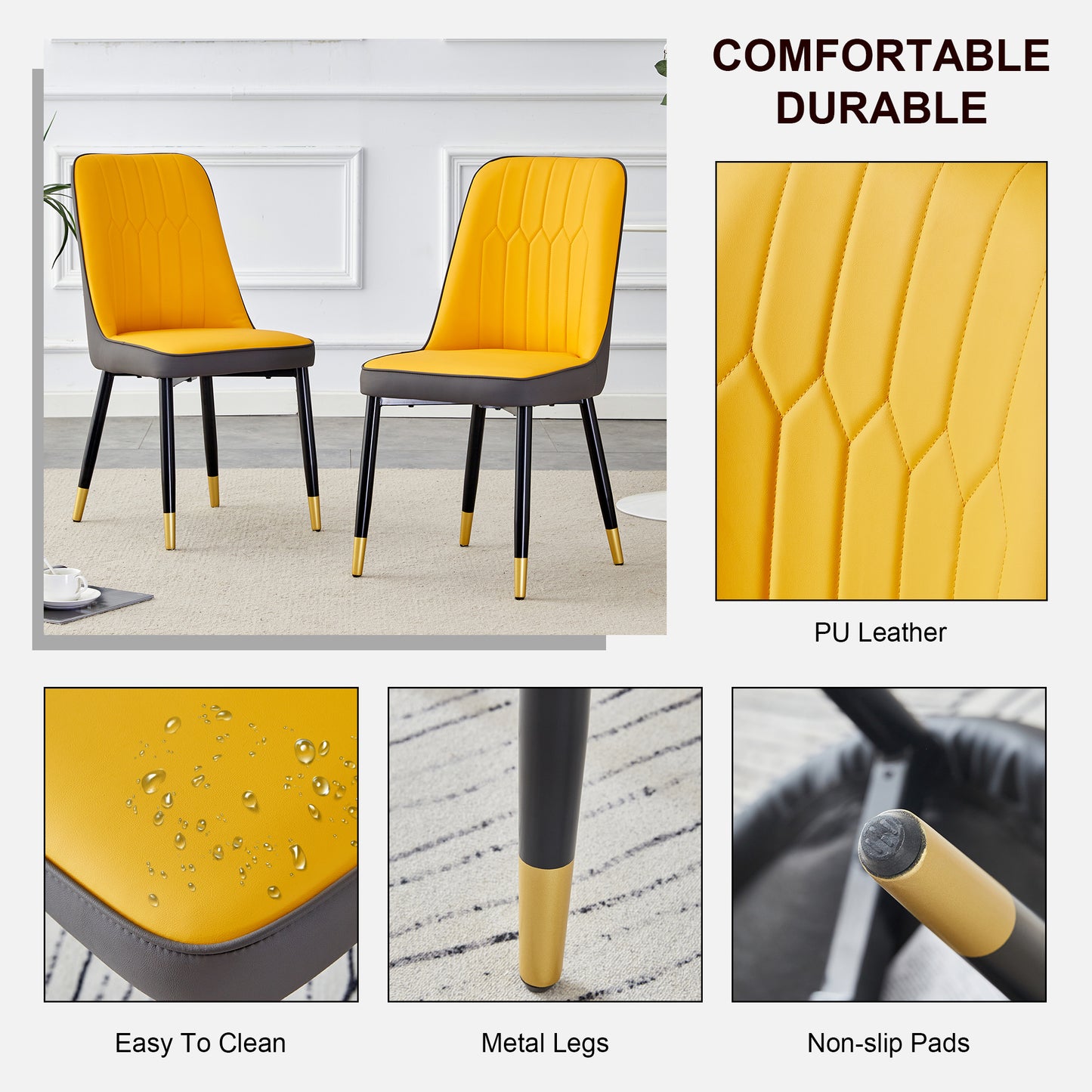 Orange Yellow And Dark Gray Stitching Style, Equipped With Artificial Leather Cushioned Seats, Suitable For Kitchen, Living Room, And Dining Room , 2-piece Set Orange Yellow And Dark Gray PU C-007