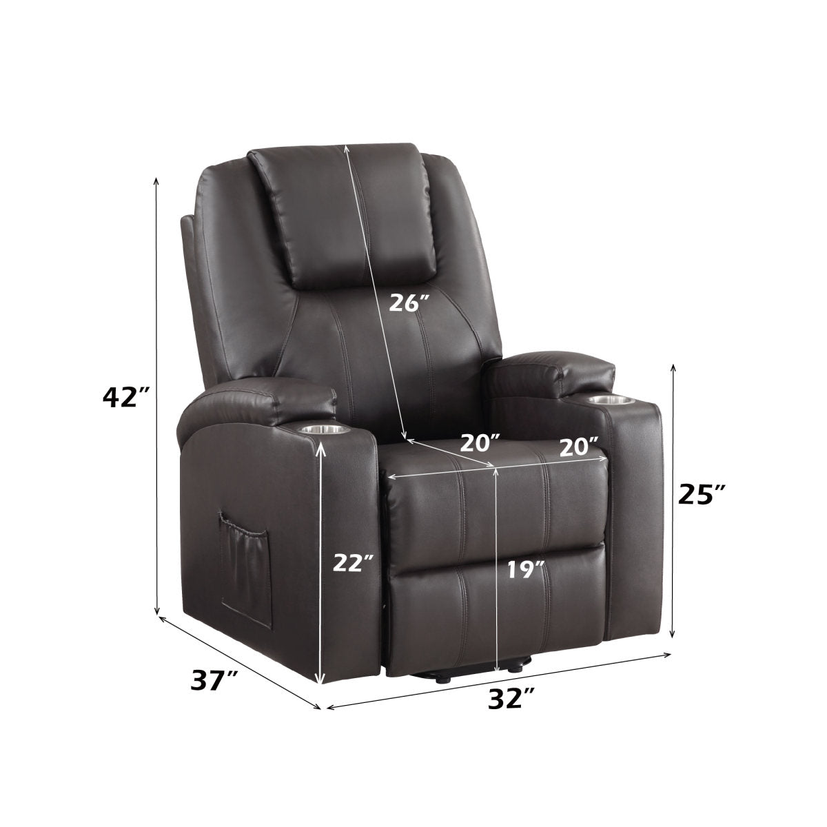 Brown Leather Recliner Aire W Power Lift & Massage