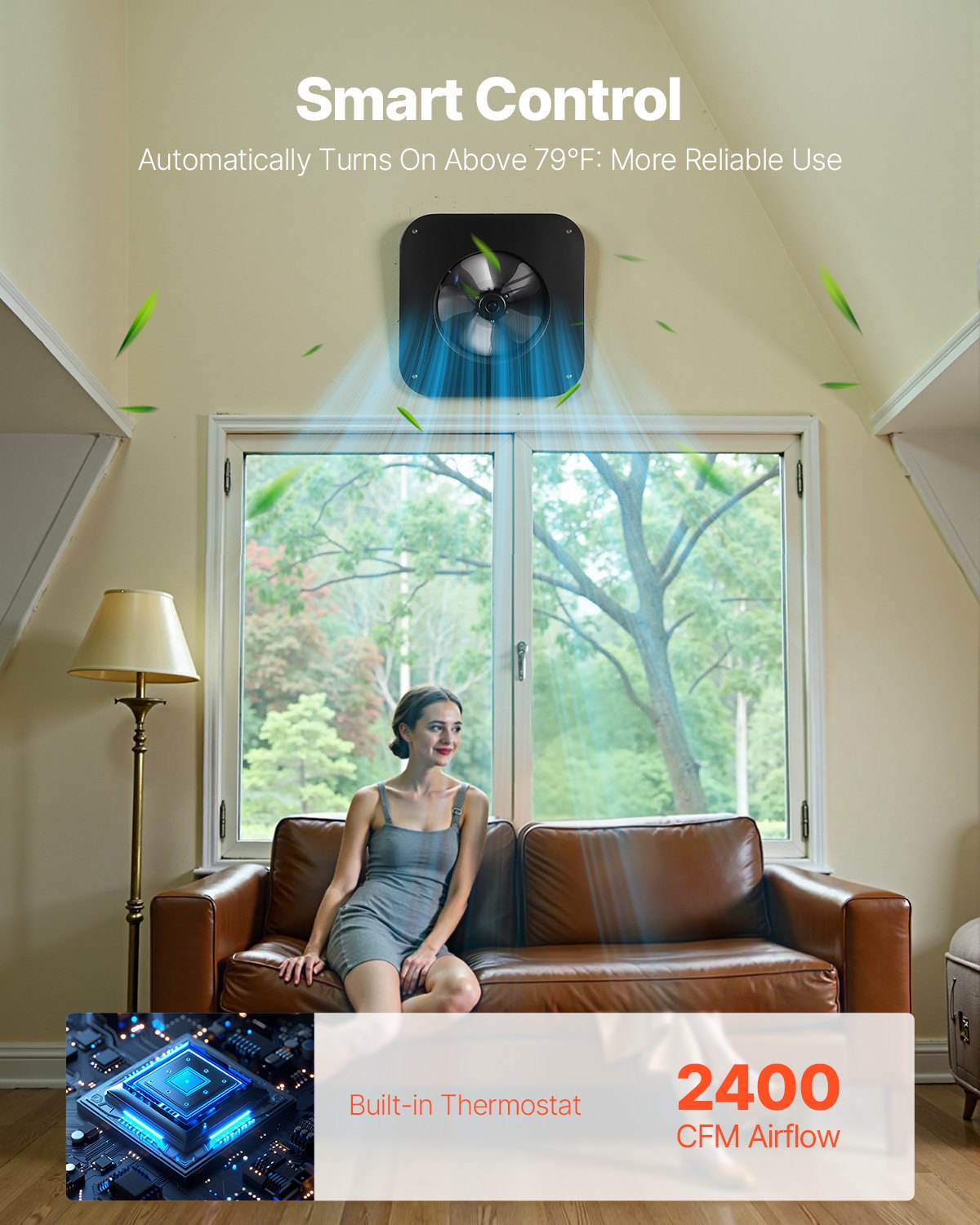 Roof Attic Exhaust Fan, 35W Smart Solar Roof Ventilation Fan Auto Temperature Control, 2400 CFM Airflow Built-in Brushless DC Motor For Cooling And Dehumidification, No Remote