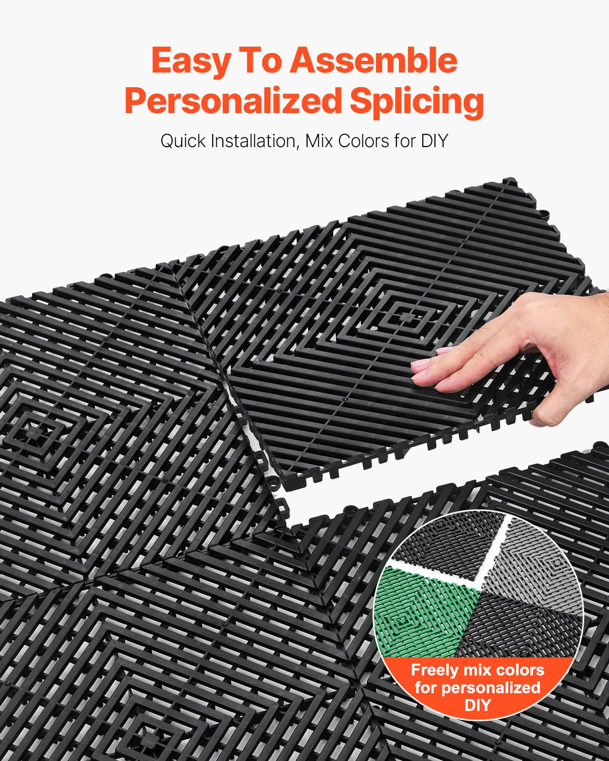 Interlocking Drainage Mat, 12” X 12” Modular Interlocking Cushion, 50 Pcs Splicing Drainage Mats, Non-Slip Black PP Drainage Floor Tile And Shower Mat, For Garage, Garden, Kitchen & Outdoor