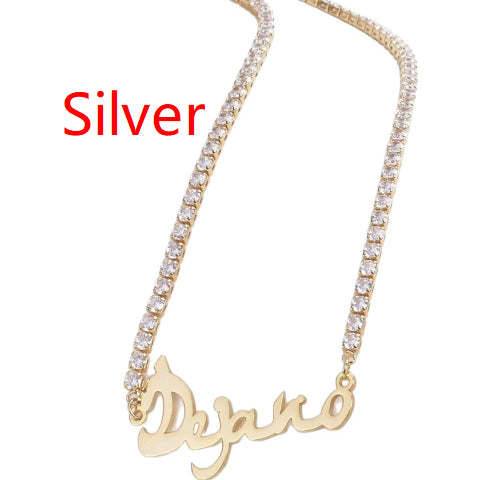 Custom Name Necklace For Women Zircon Personalized Iced Out Chain Choker Stainless Steel Jewelry Mother Kids Gift