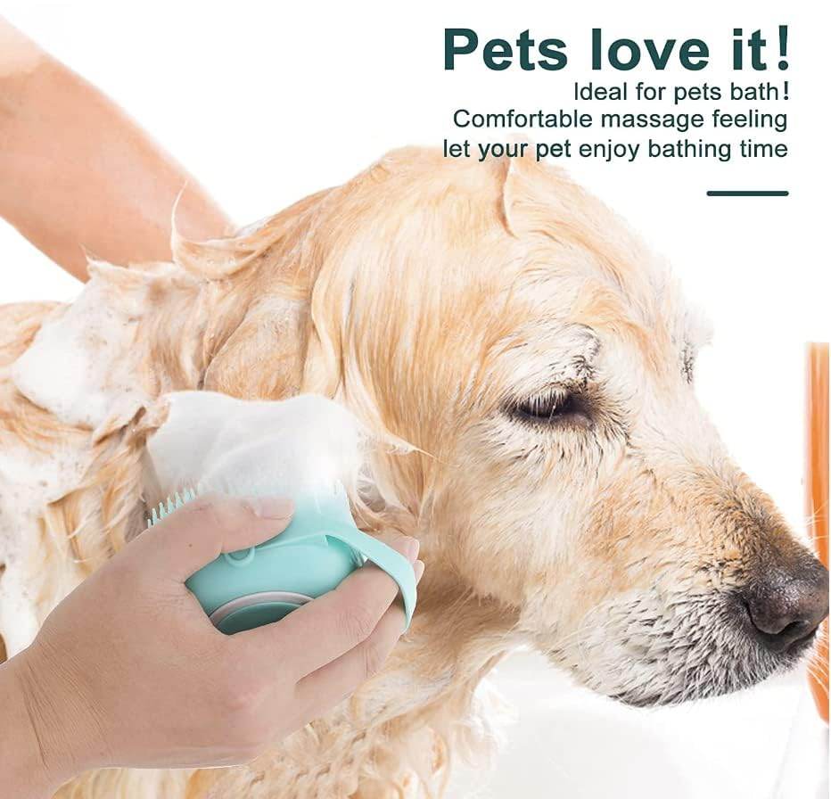 Pet Grooming Brush With Soap Dispenser For Dogs And Cats Soft Silicone Bristles, Long Short Hair Friendly