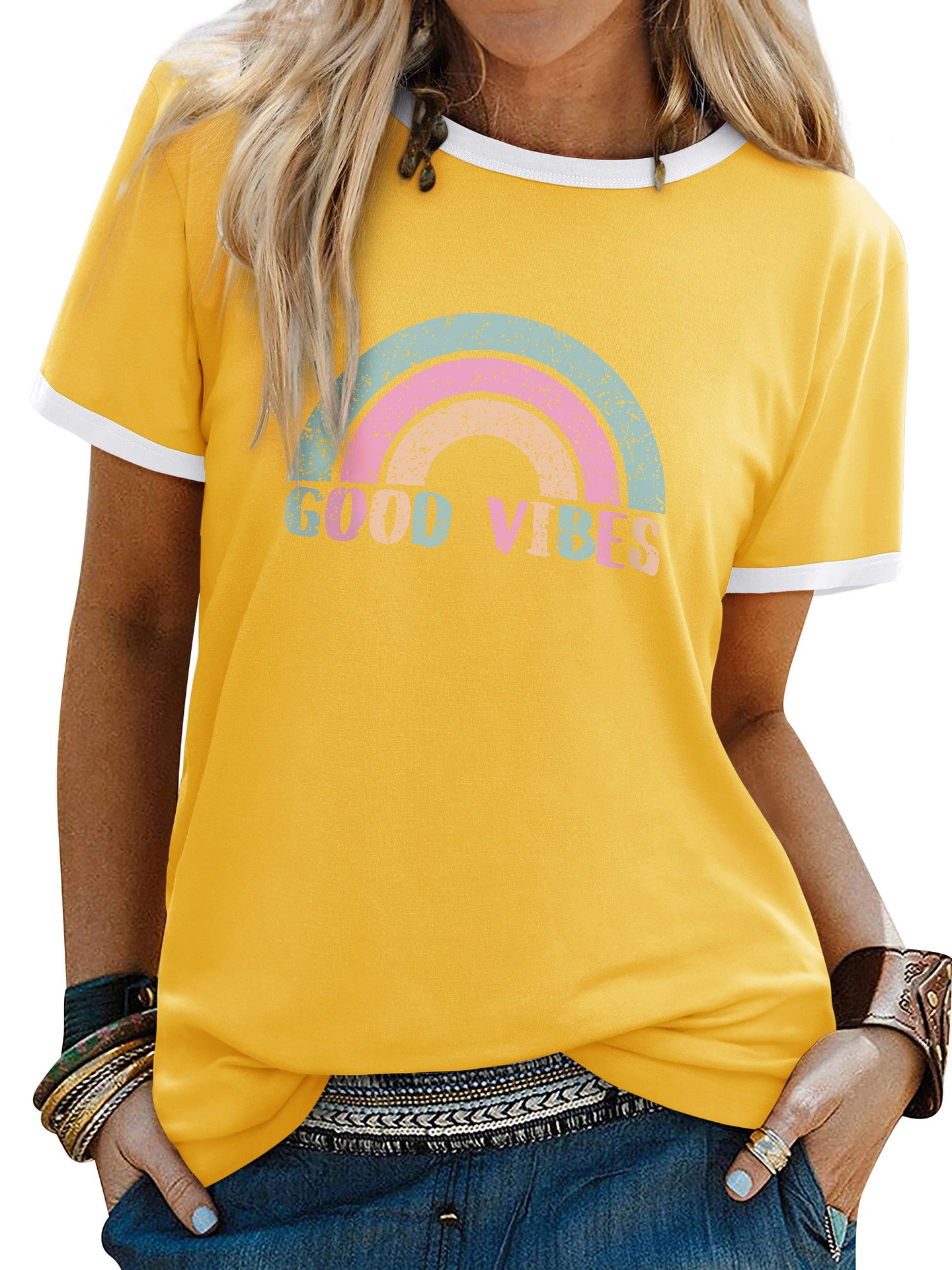 Womens Minimalist Printed Fashion Casual Short-sleeve