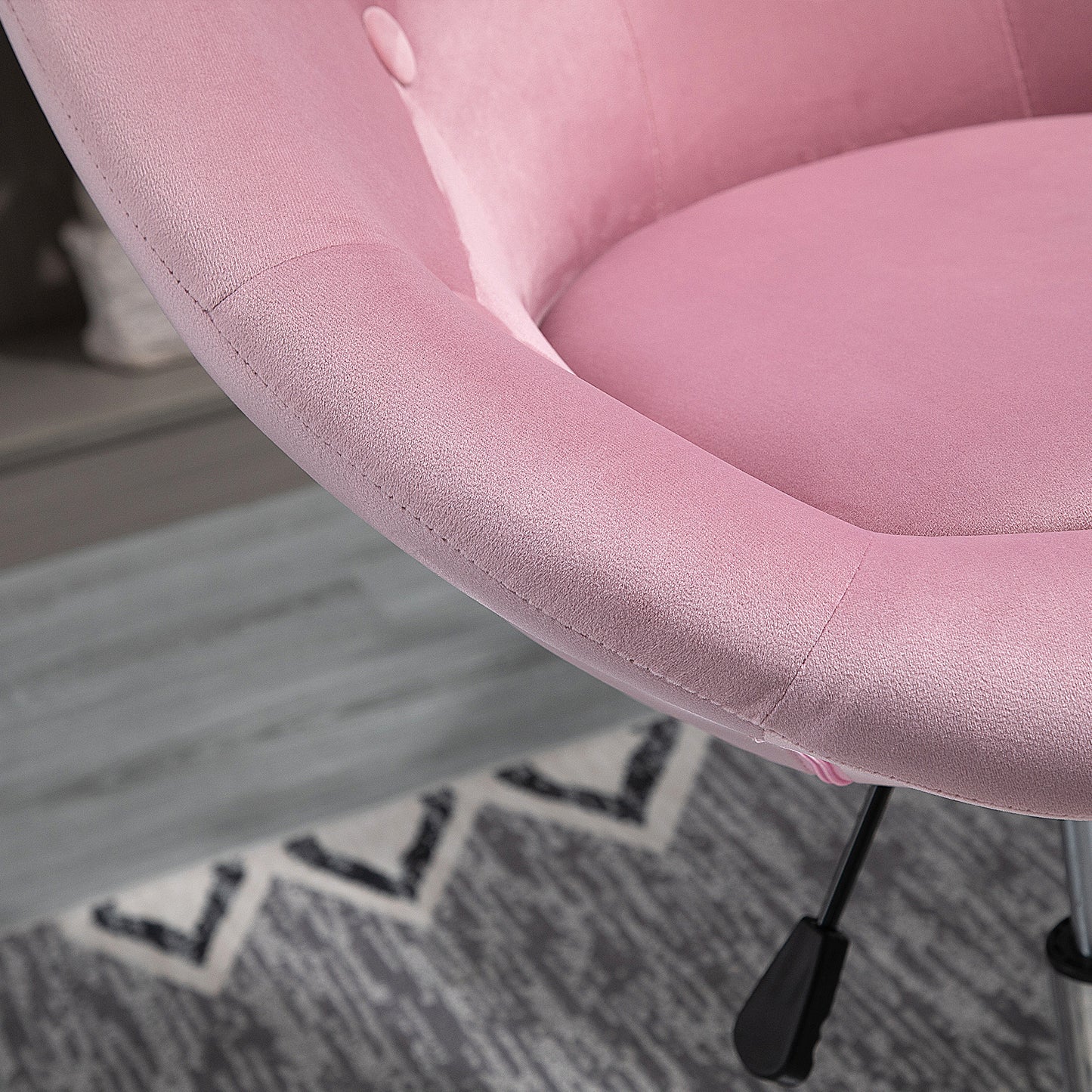 Modern Makeup Vanity Chair Round Tufted Swivel Accent Chair with Chrome Frame Height Adjustable, Pink