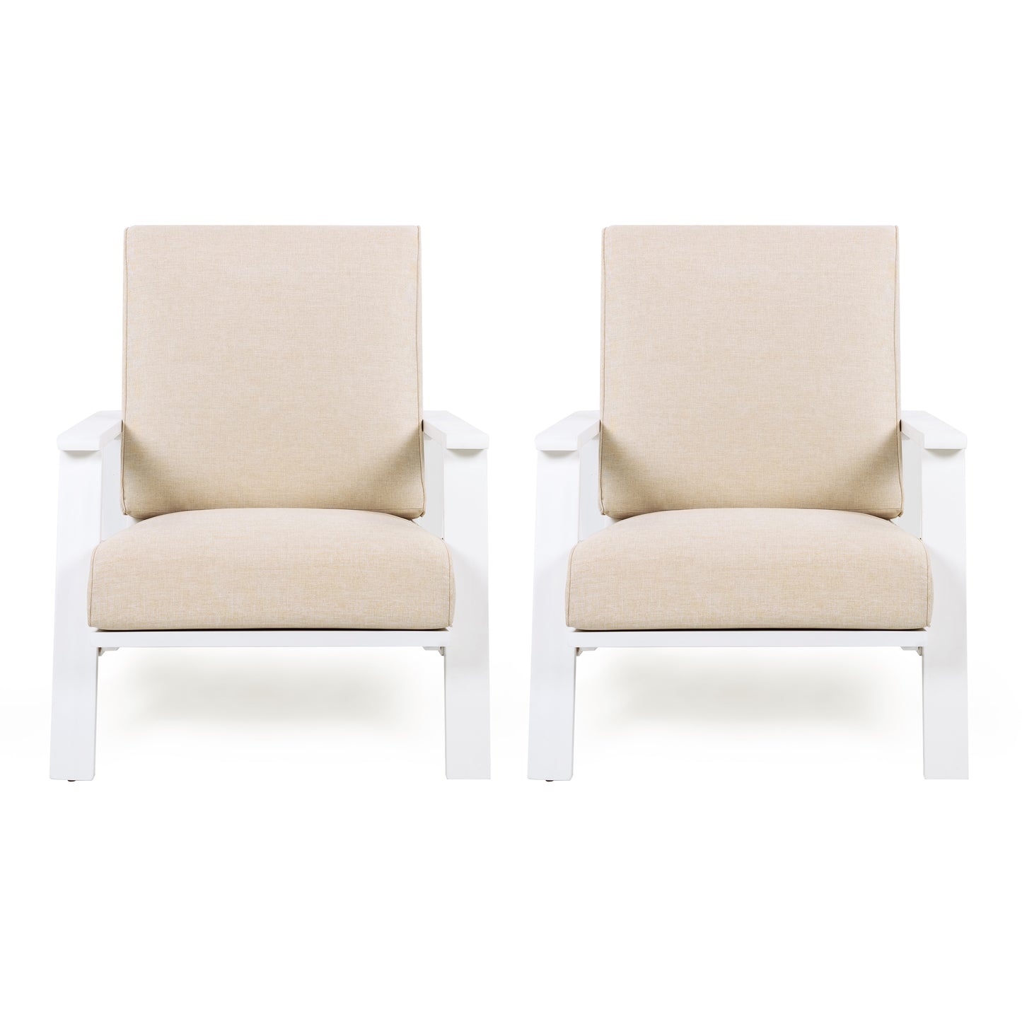 Patio Lounge Chair Set Of 2, Outdoor Club Chair With Beige Cushion And White Acacia Wood Frame