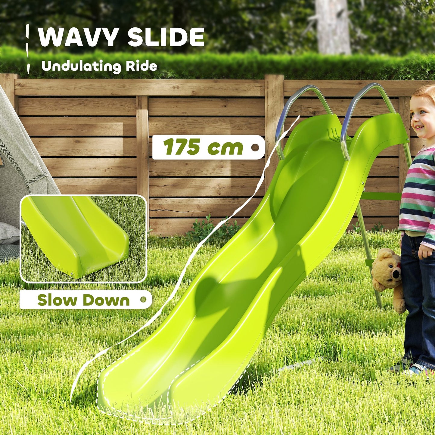 Freestanding Kids Slide With Climbing Ladder, Outdoor Playground Equipment For Ages 3-8 Years, Green