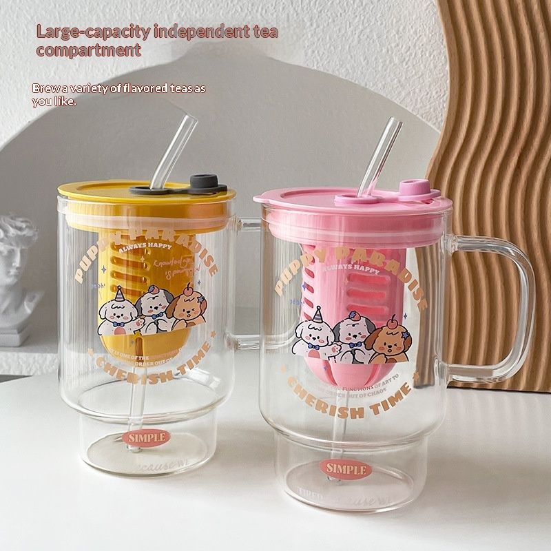 New Heat-resistant Glass Cup With A Tea Compartment And Straw