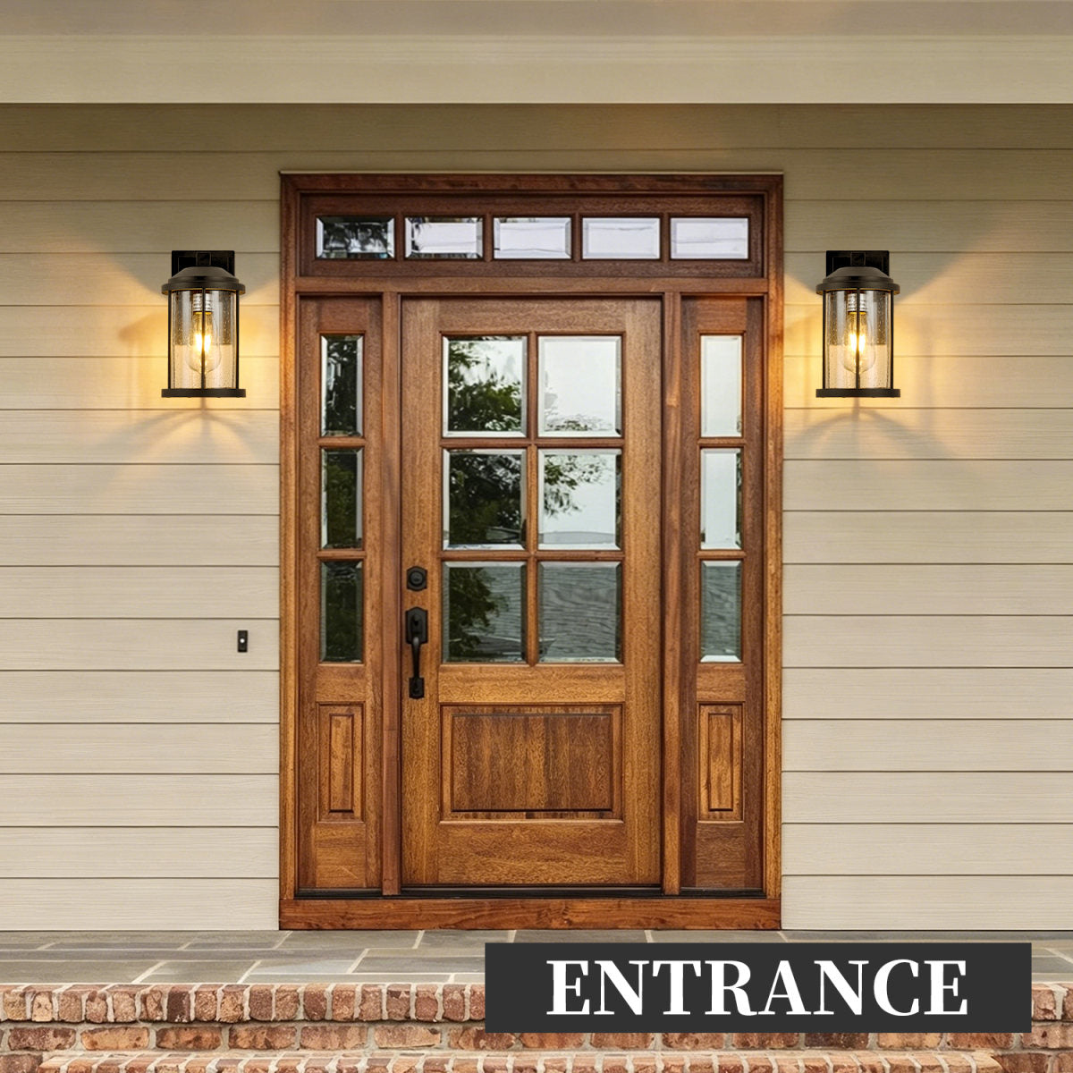 Outdoor Wall Sconces 2 Pack, Exterior Light Lantern Fixtures, Porch Light Lamps Outdoor Wall Mounted in Black Finish with Seeded Glass for House, Garage, Patio, Yard, Garden