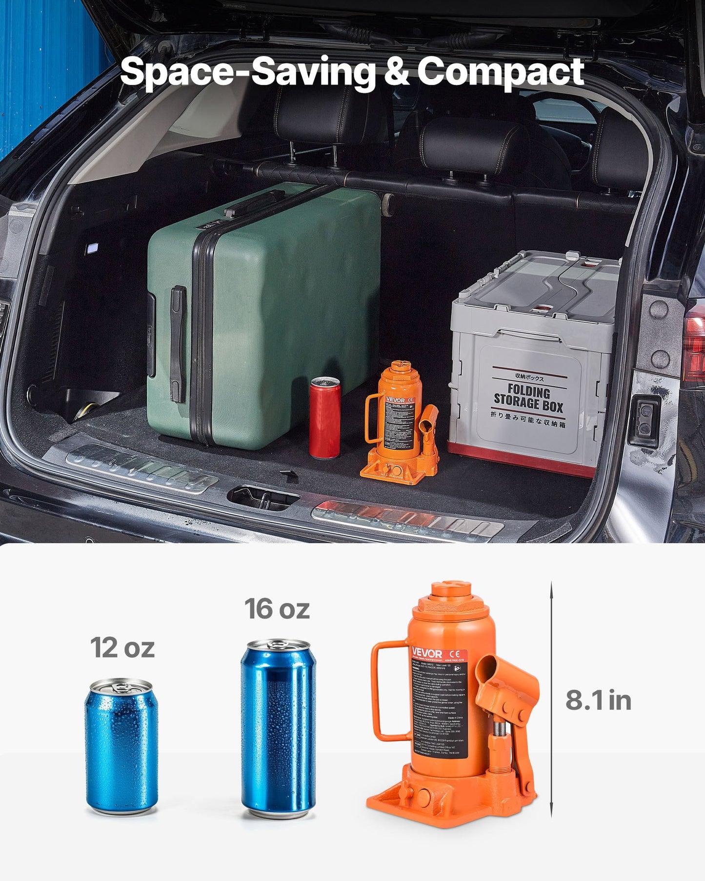 Hydraulic Bottle Jack, 12 Ton (26455.5 Lbs) Capacity, 8.1-15.7 Inch Lifting Range, Heavy Duty Welded Bottle Jack For Car, SUV, Pickup, Auto Repair, House Lift And Agricultural Equipment, Orange