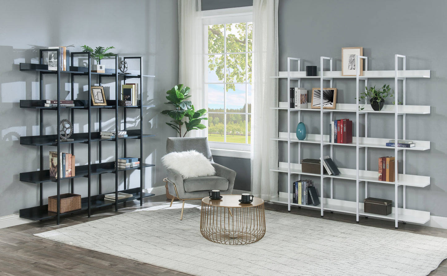 5 Tier Bookcase Home Office Open Bookshelf, Vintage Industrial Style Shelf With Metal Frame, MDF Board Old Sku WF286176AAK N725P247766W