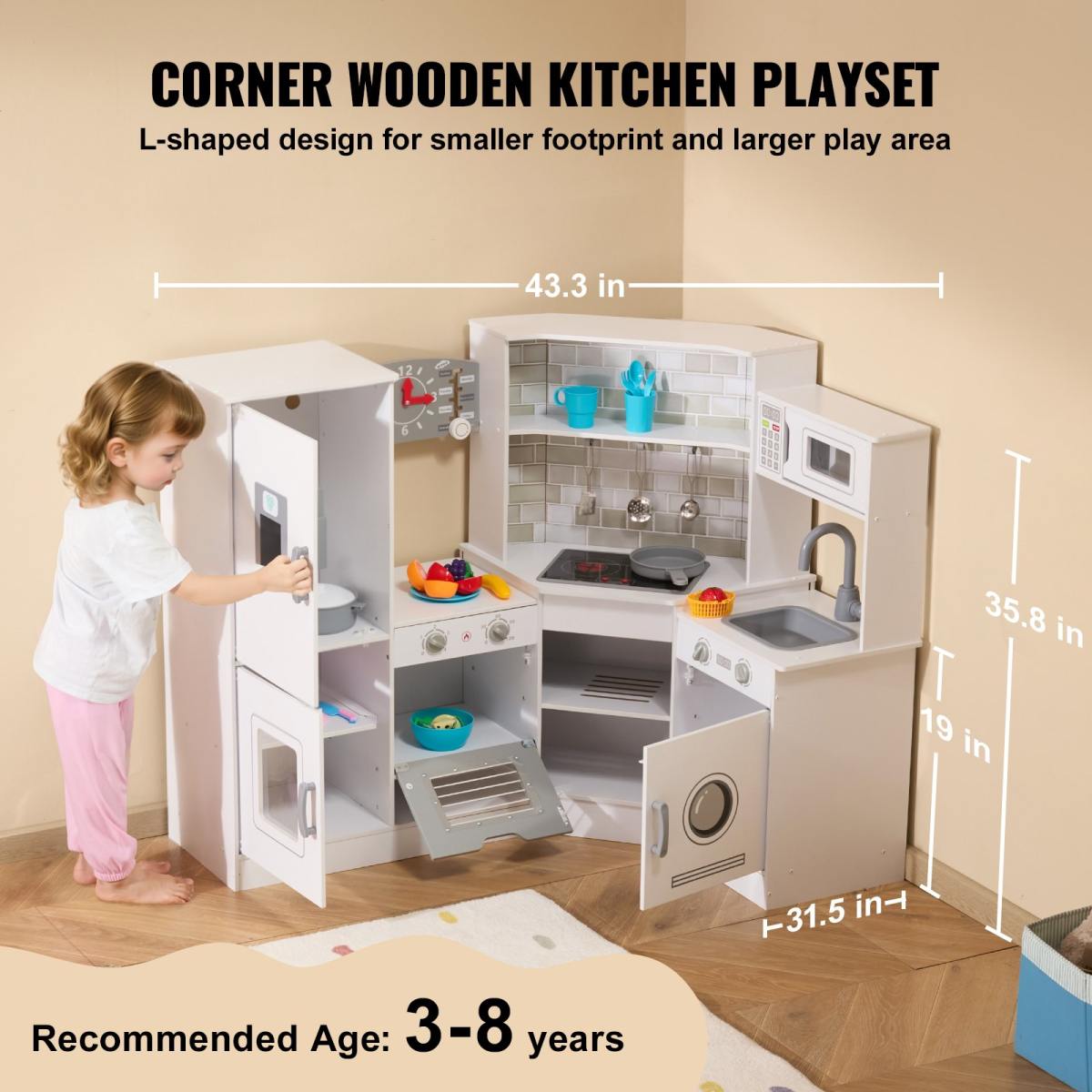Christmas Gift VEVOR Kitchen Playset Kids Pretend Cooking Play Toy 24 Piece Accessories White