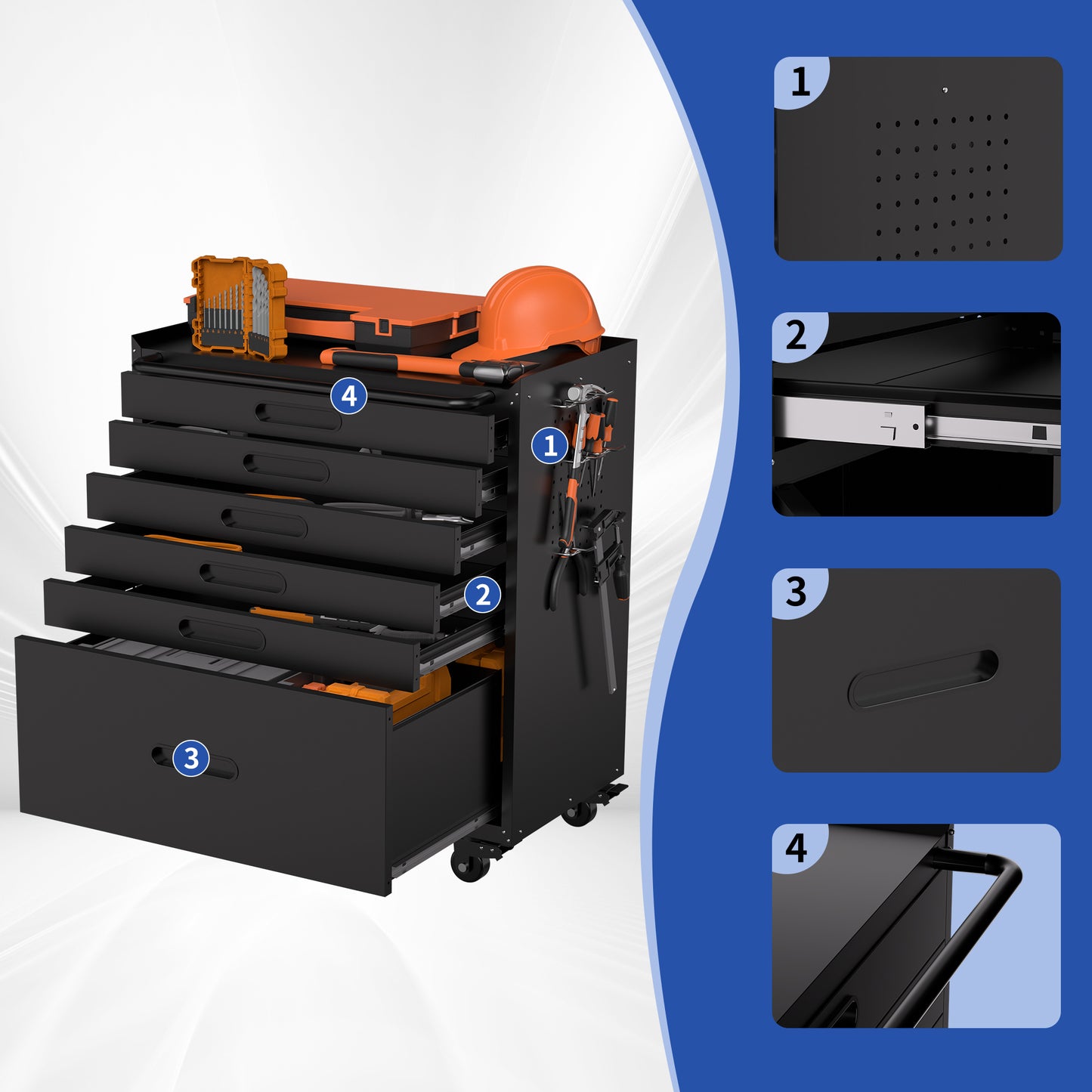 34.3 Rolling Tool Chest With 6 Drawers - Mobile Garage Cabinet Organizer, All-Drawer Design For Small Parts & Tools, Heavy Duty Steel Construction