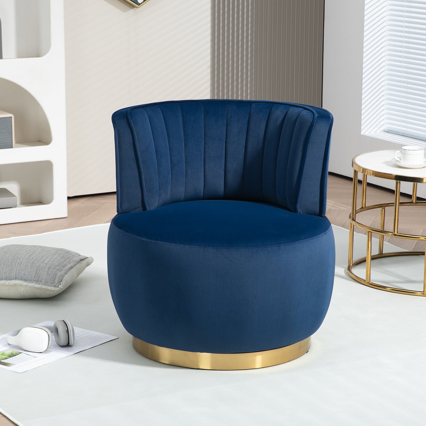 360 Degree Swivel Cuddle Barrel Accent Sofa Chairs, Round Armchairs With Wide Upholstered, Fluffy Velvet Fabric Chair For Living Room, Bedroom, Office, Waiting Rooms