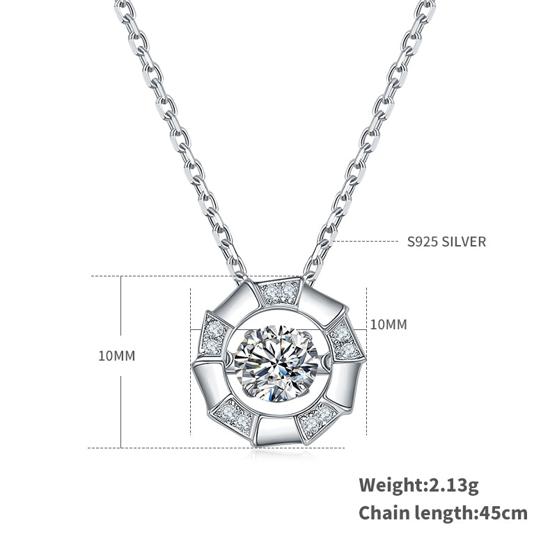 S925 Sterling Silver 0.5ct D Color VVS1 Moissanite Circular Hollow Necklace 45cm Platinum Plated GRA Certified Gift Box
