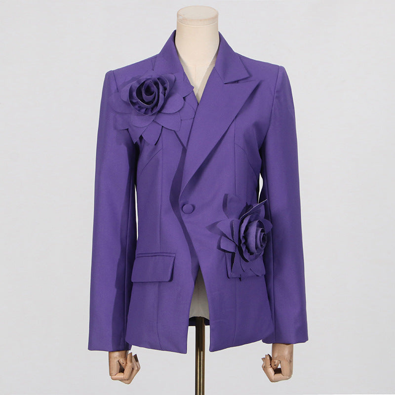 Niche Heavily Embellished Floral Blazer Womens Elegant Office Suit