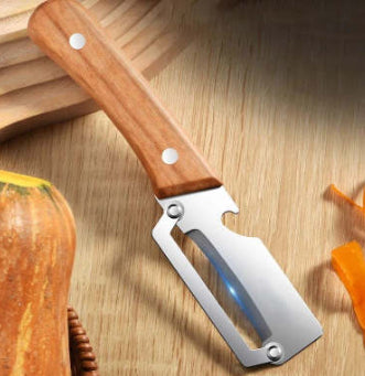 Vegetable Peeler With Wooden Handle And Bottle Opener 2 In 1 Stainless Steel Kitchen Tool For Fruit Potato Pumpkin Kitchen Gadgets