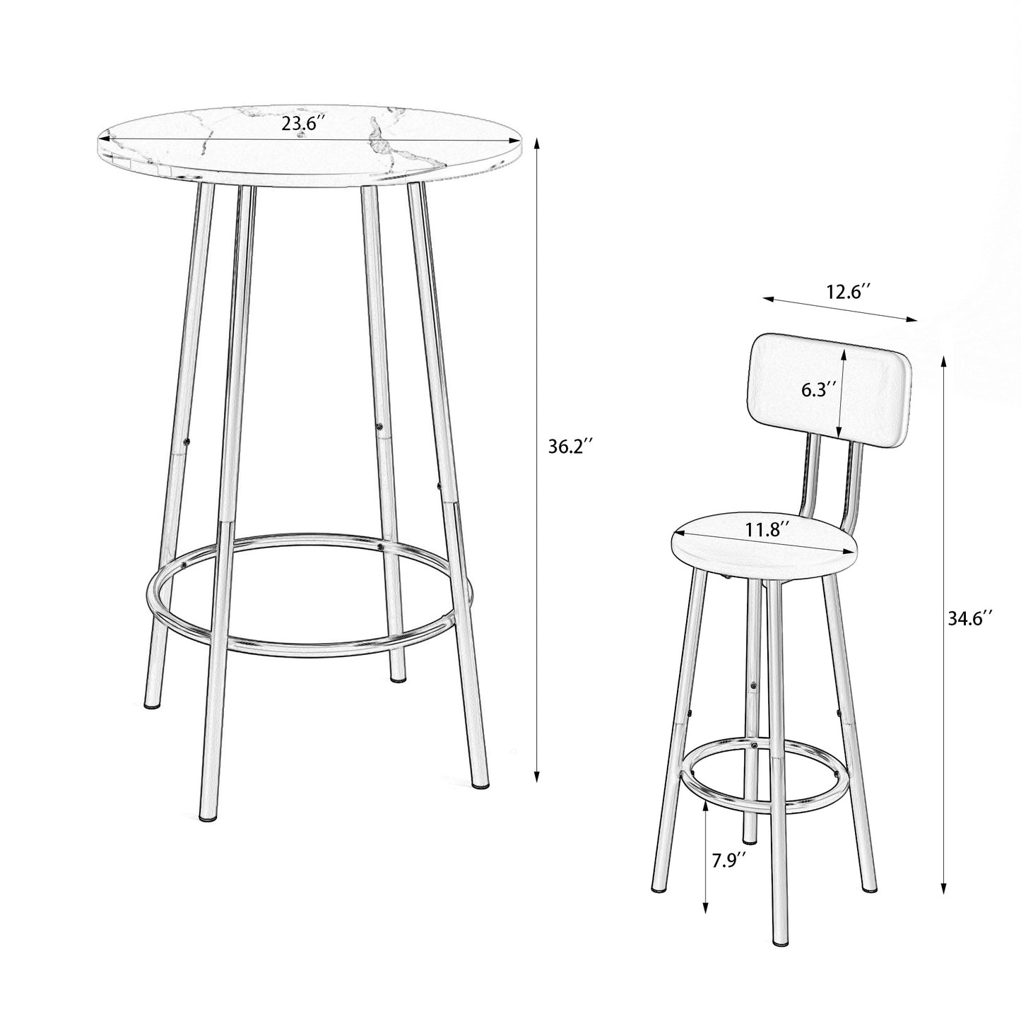 3 Pieces Round Bar Table Set, With Backrest And Partition,Small Dining Table For 2, Breakfast Table 2 Stools For Kitchen, Dining Room