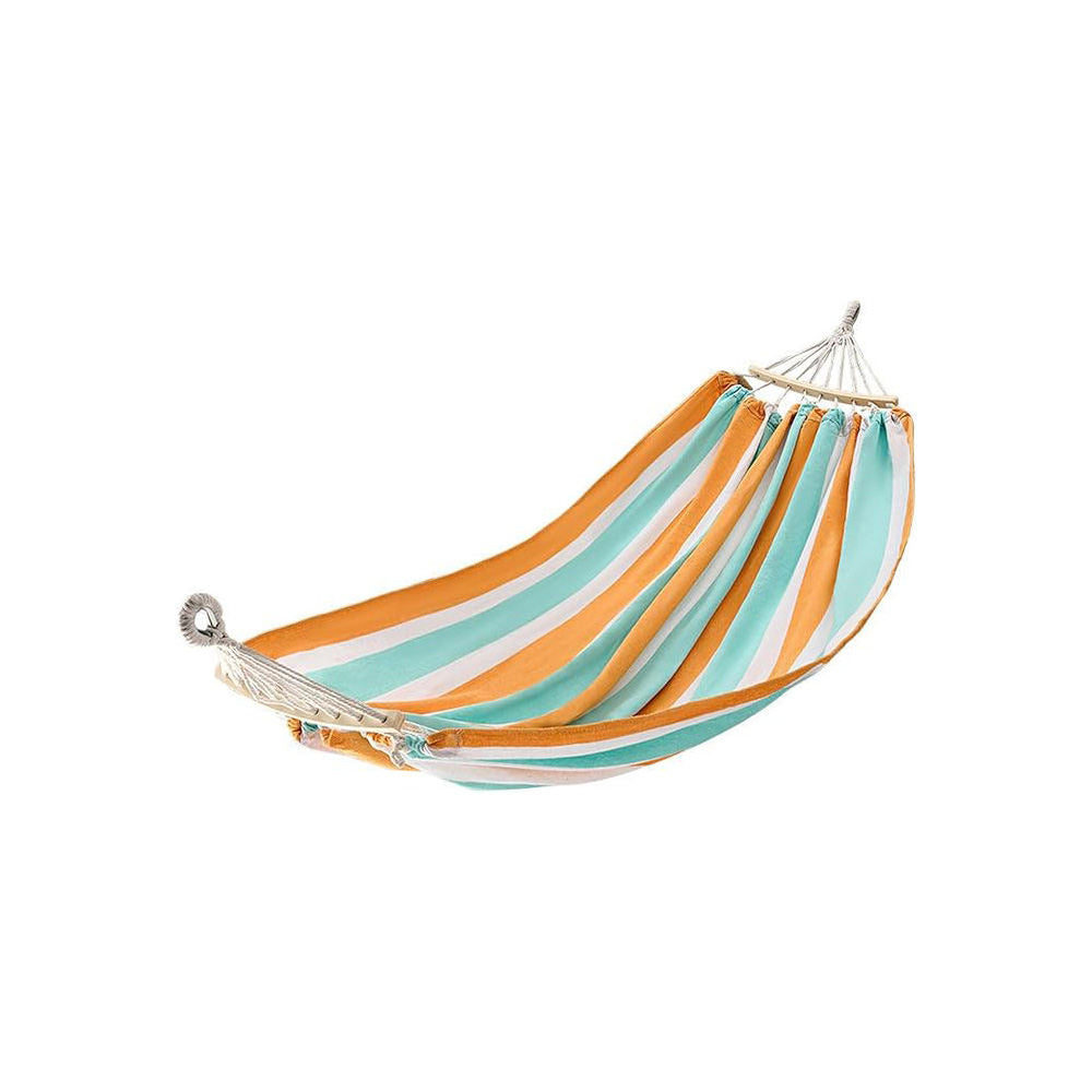 Portable Single Hammock With Wooden Spreader Bar, Canvas Striped Hammock For Outdoor Patio Garden Camping, 2 Color Options, Max Load 500LBS