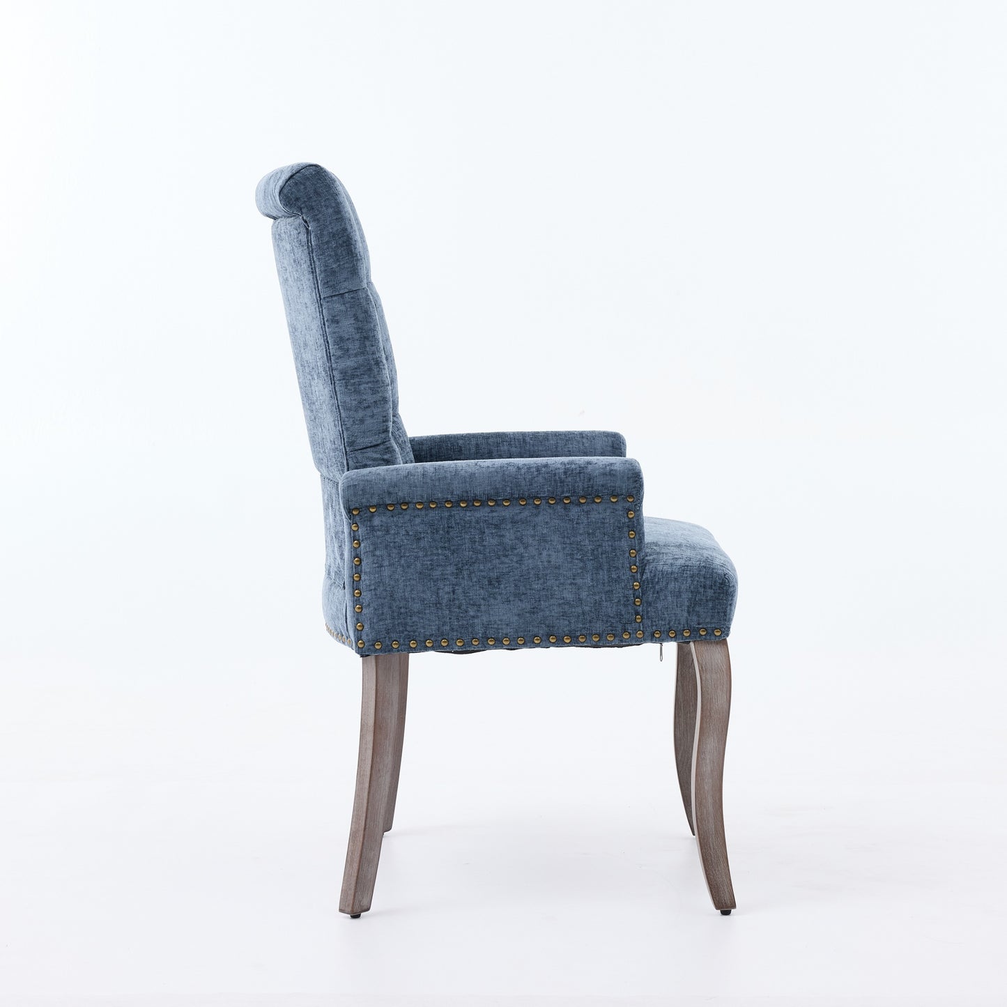 Upholstered Chenille Fabric Accent Dining Chair, Curved Solid Wood Legs, Elegant Tufted Club Dining Room Kitchen Room Arm Dining Chair, Single Pack,Blue,SW1895BL