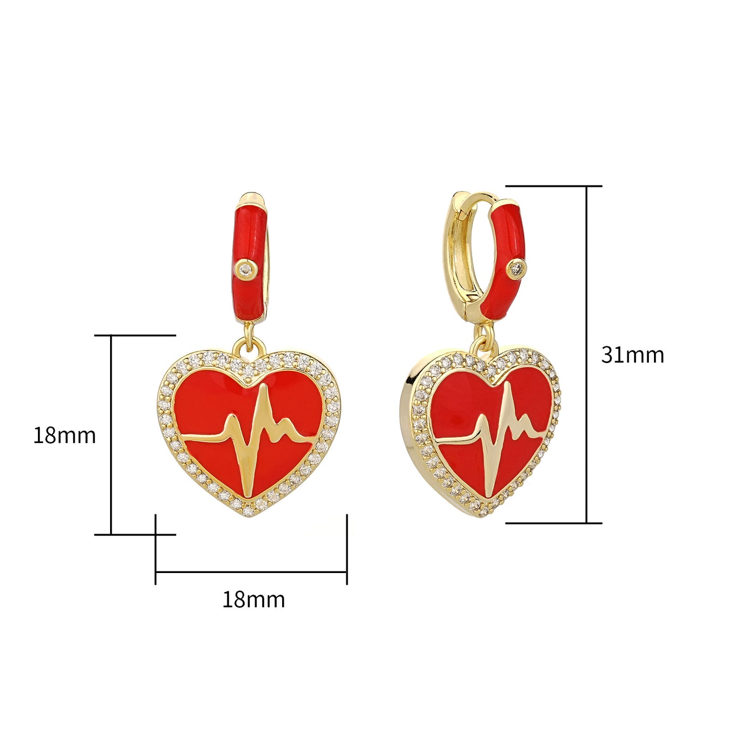 Women's Fashion Versatile Red Heart ECG Earrings
