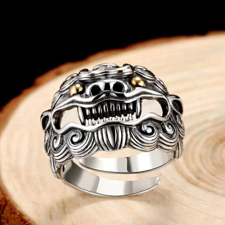 1pcs 925 Sterling Silver Retro Pixiu Statement Ring, Lucky Ethnic Style, Ideal For Birthdays & Men's Feng Shui Gifts
