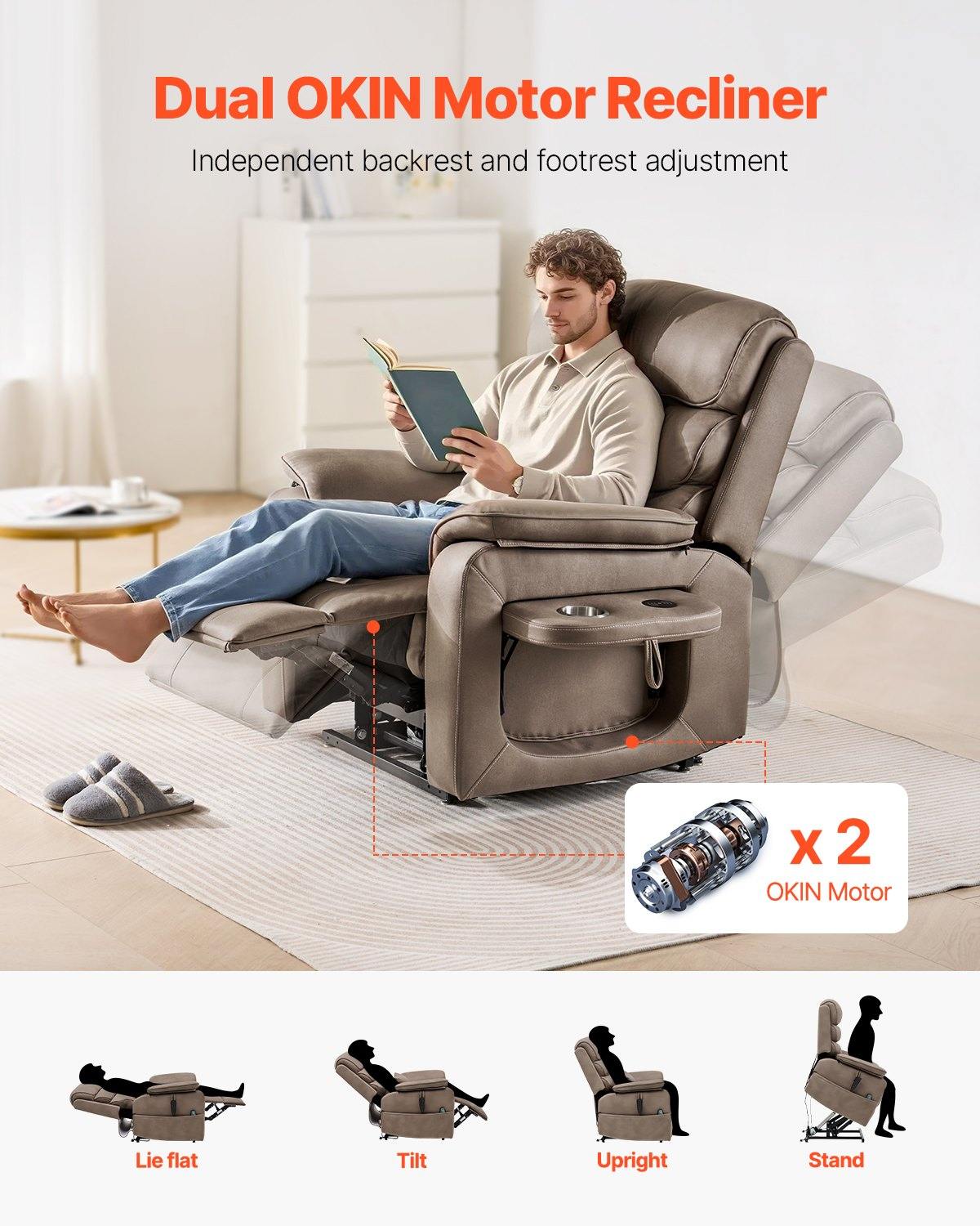 Power Lift Recliner Chair, Lift Chair With Heat And Massage For Elderly, Dual Motor Recliner Chair With A Cup Holder, Infinite Position Adjustment Electric Recliner (Medium-Wide, Light Brown)