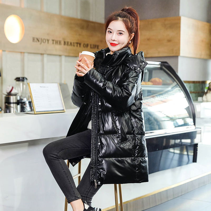 Womens Mid-Length Plus-Size Loose Cotton Padded Jacket In Korean Style
