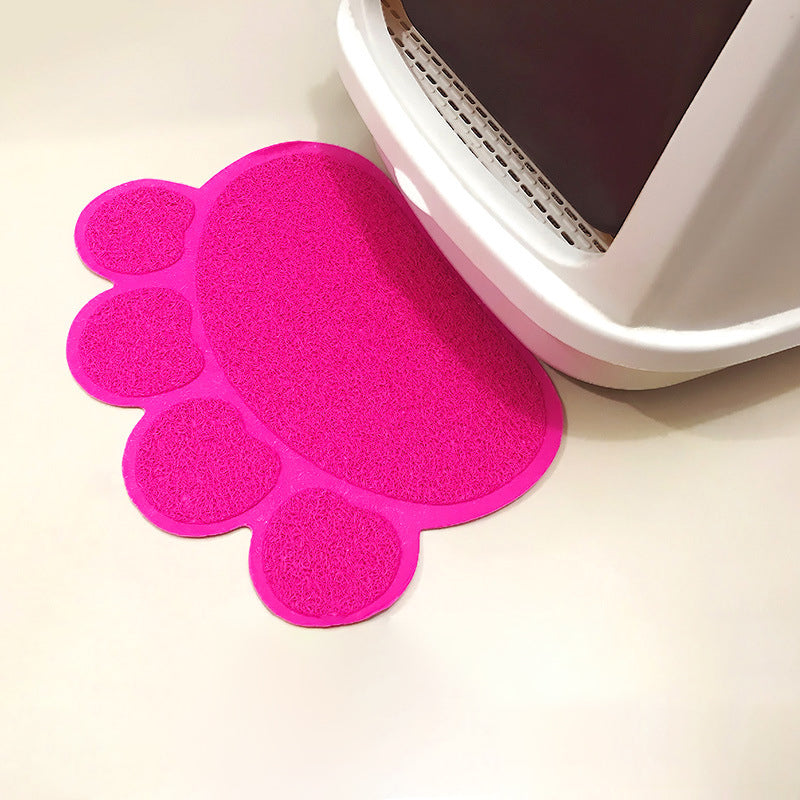 PVC Pet Dog Cat Puppy Kitten Dish Bowl Food Water Feeding Placemat, Non-Slip Cat Litter Mat Paw Shape, Rose Large