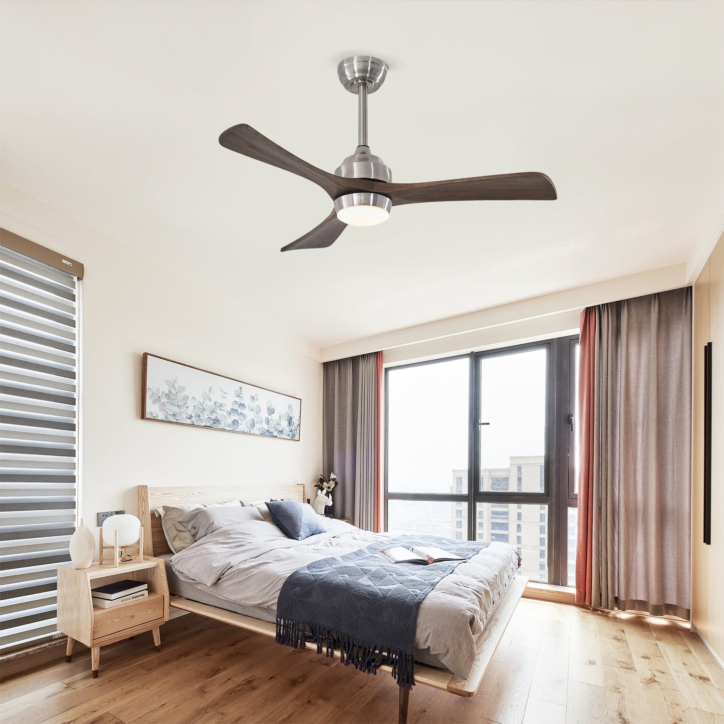 42 Solid Wood Blades Ceiling Fan With Lights Remote Control,Quiet DC Motor 3 Blade Ceiling Fans 6 Speed Levels,Reversible Ceiling Fan, For Patio Living Room, Bedroom, Office,Indoor. Stain Nickel