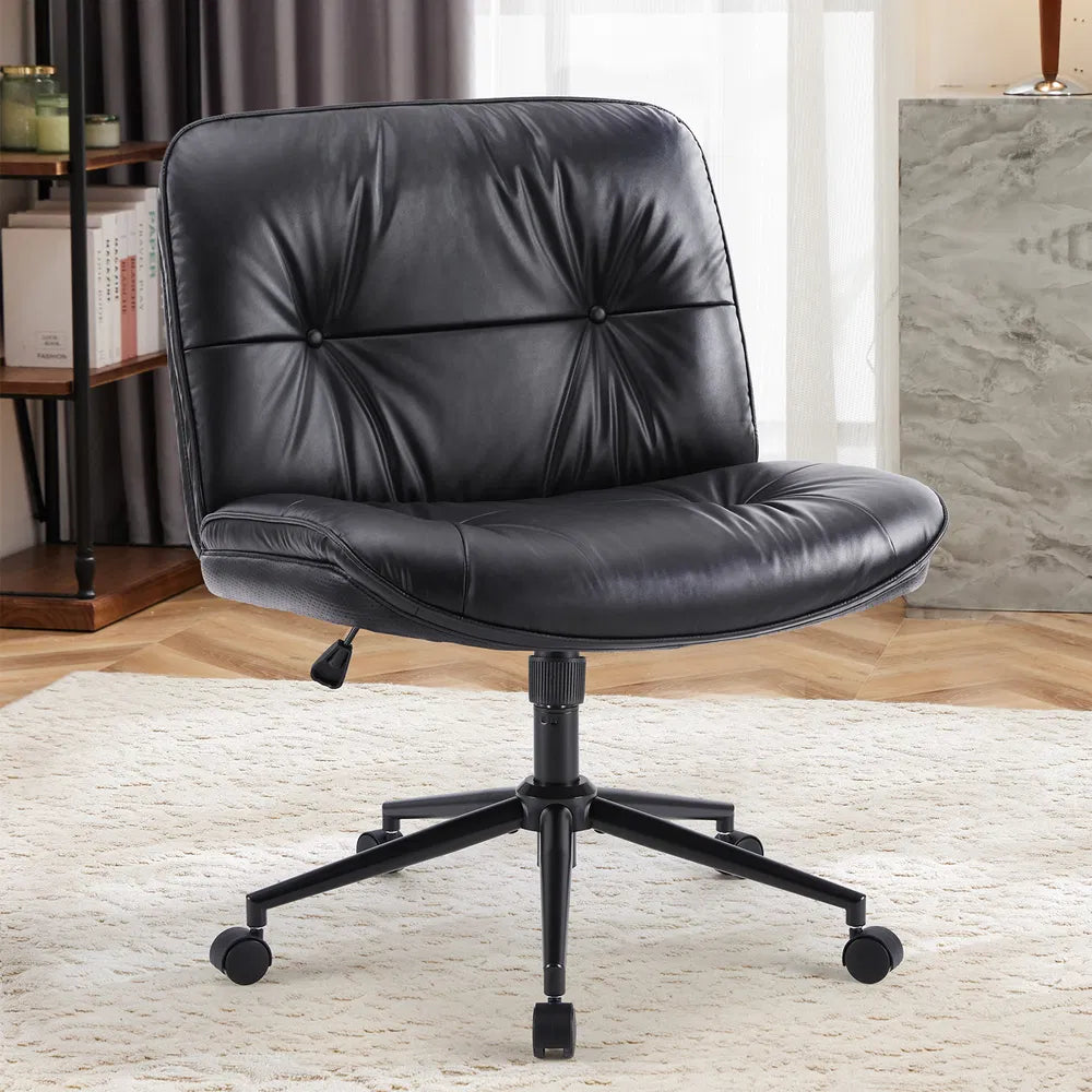 Criss Cross Legged Chair, Armless Office Desk Wide Seat Wheels, Swivel Height Adjustable Comfy Computer Task Seating Modern Home Room